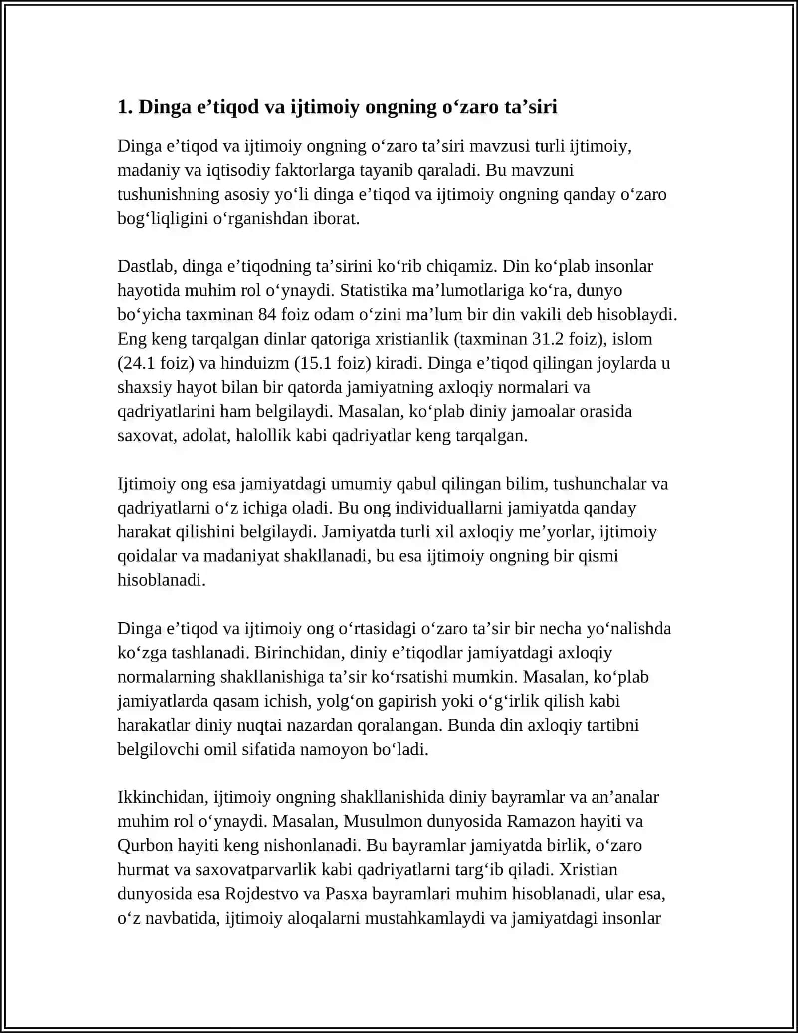 Referat: "DINGA EʼTIQOD VA HURFIKRLILIK" (BERDYAEVNING DINIY HURFIKIRLILIK HAQIDAGI GʻOYALARINI GʻAZZOLIY GʻOYALARI BILAN QIYOSLASH) 3