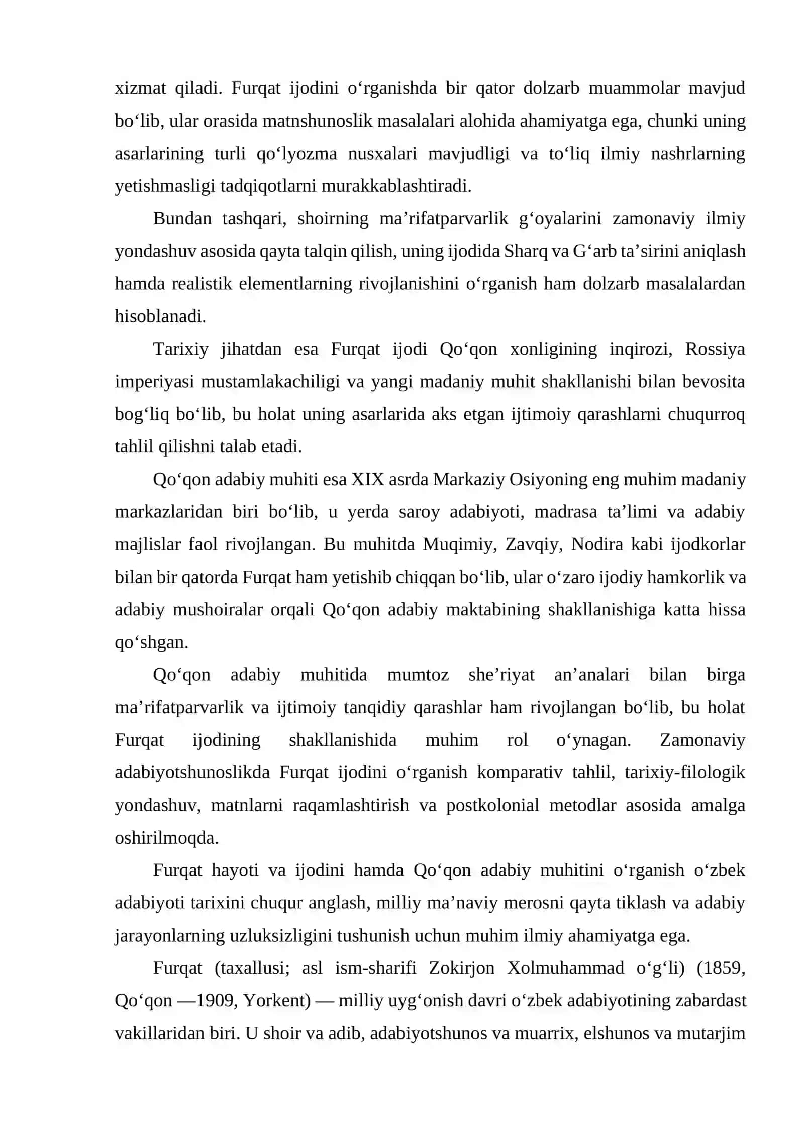 FURQAT HAYOTI VA IJODINI OʻRGANISHNING DOLZARB MASALALARI. QOʻQON ADABIY MUHITI 3