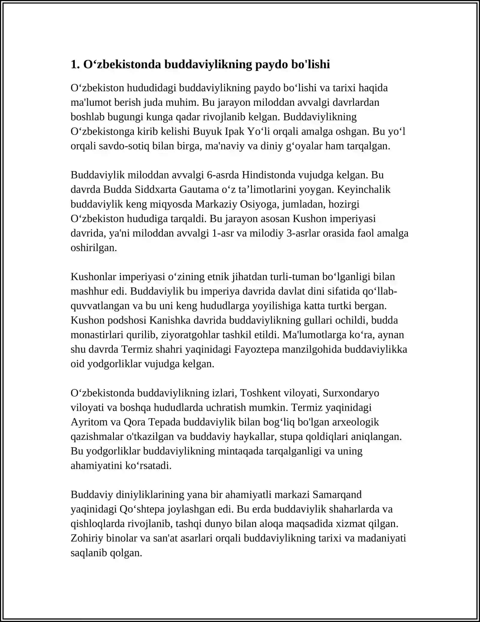 OʻZBEKISTONDA BUDDAVIYLIK DININING TARIXIY ILDIZLARI "QORATEPA, FAYOZTEPA, DALVARZINTEPA" VA HOZIRGI ZAMON 3