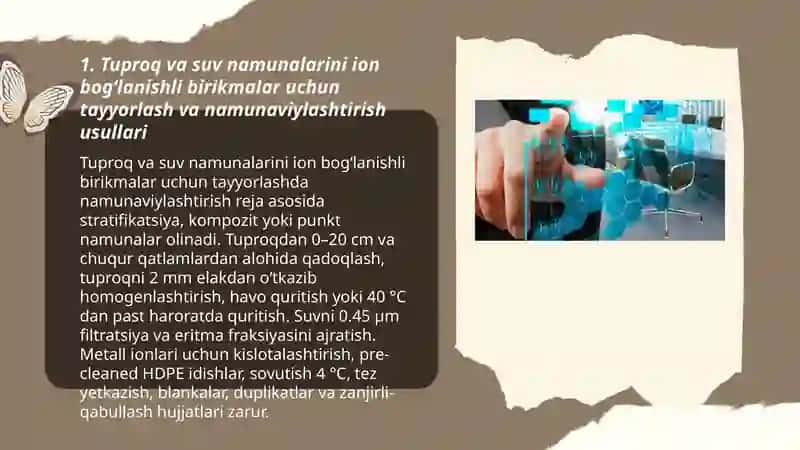 Tuproq va suvning ifloslanishida ion boglanishli birikmalarini aniqlab ulardan tozalash goyasini ishlab chiqish 3