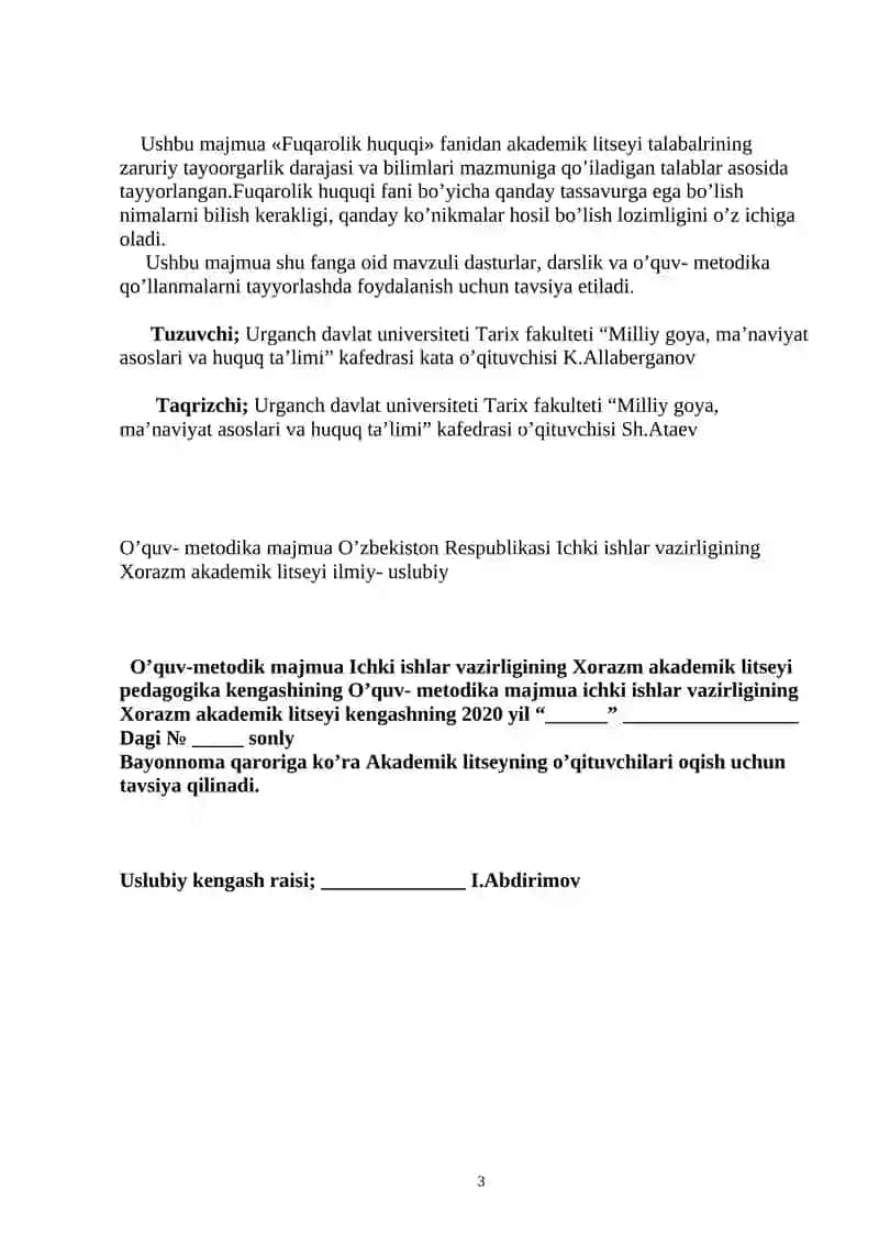 FUQAROLIK HUQUQI fanidan O’QUV - METОDIK MAJMUA 3