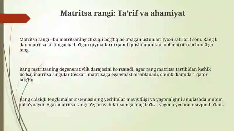 Matritsaning ranggi va uni hisoblash. Transponirlangan matritsa 3