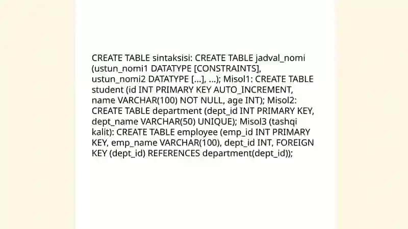 SQL da jadval yaratish, ma'lumot joylash 3