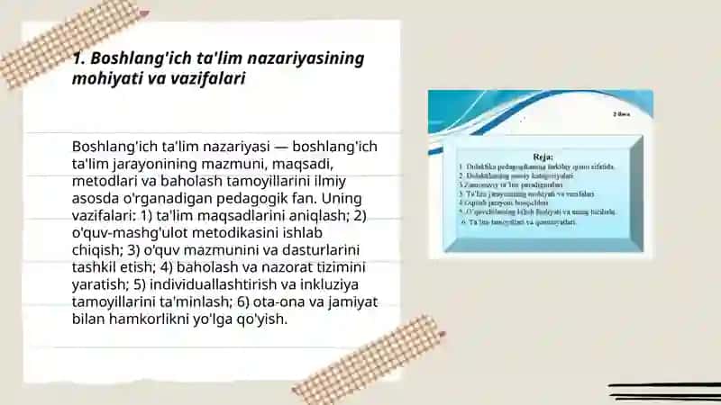 Boshlanģich ta'lim nazariyasi.Didaktika ta'lim nazariyasi sifatida. Didaktikaning paydo bólishi va rivojlanishi Allanazarova Gavhar 3