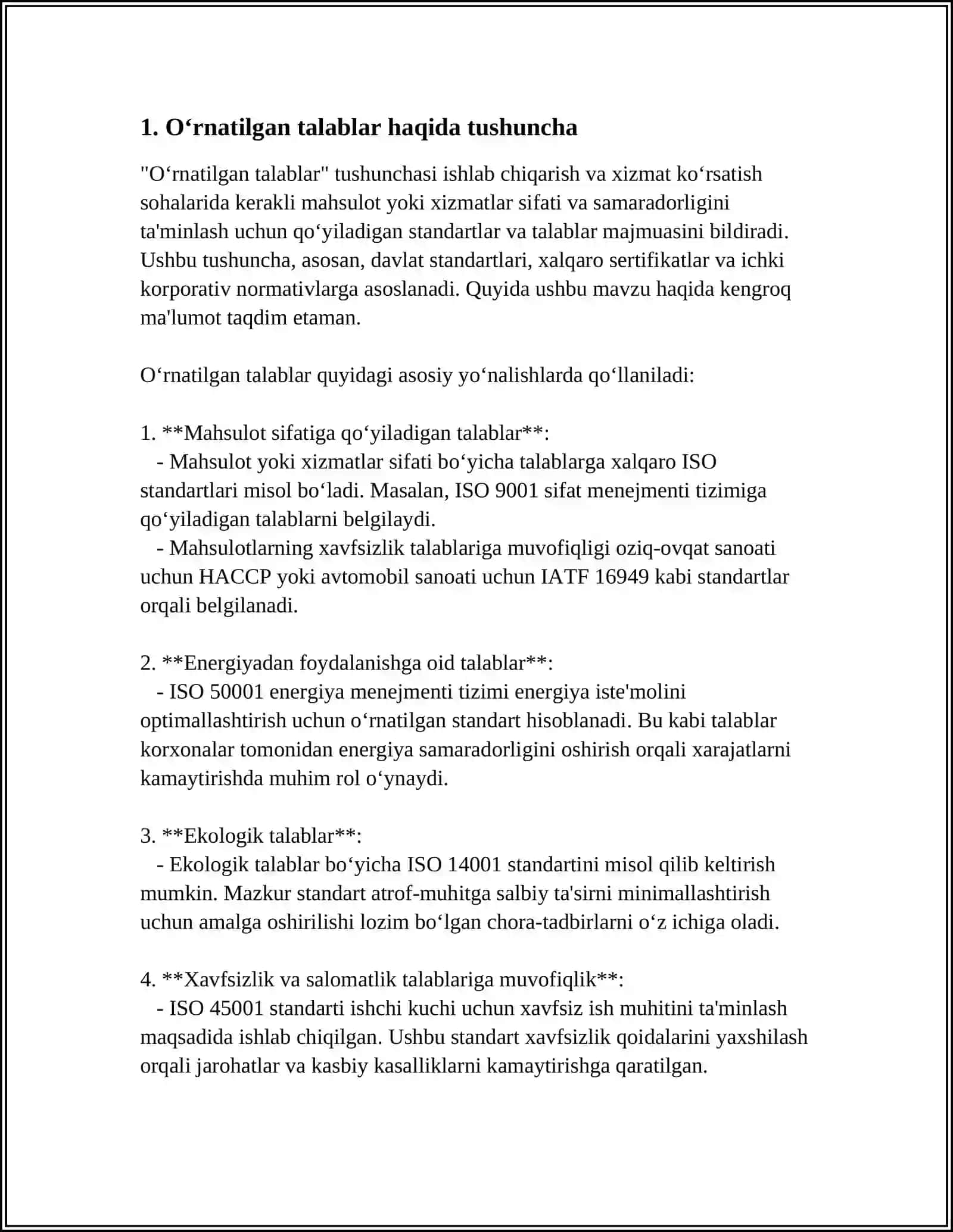 Oʻrnatilgan talablar haqida tushuncha 3