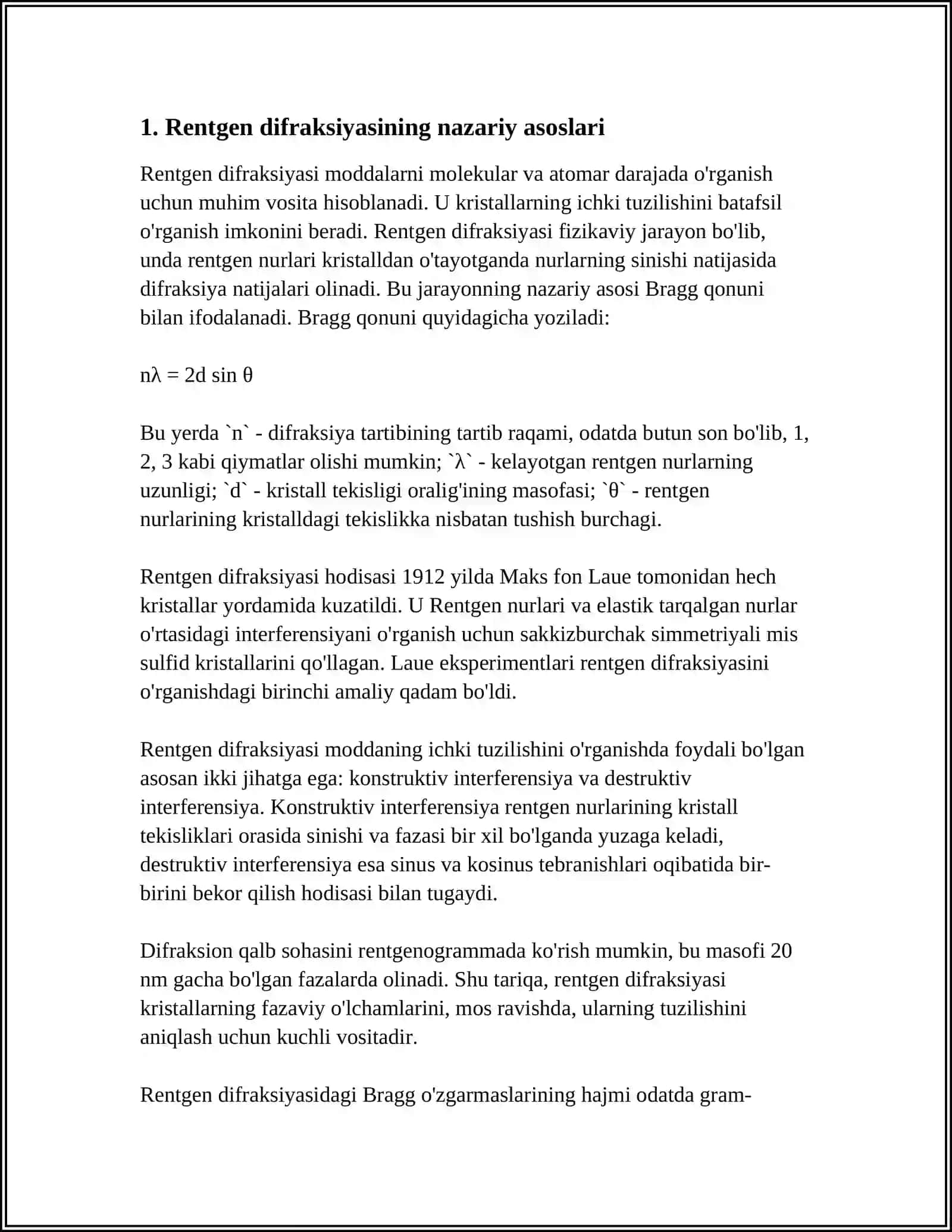 KRISTALLARDA RENTGEN VA ELEKTRON TOʻLQINLARI DIFRAKSIYASI 3