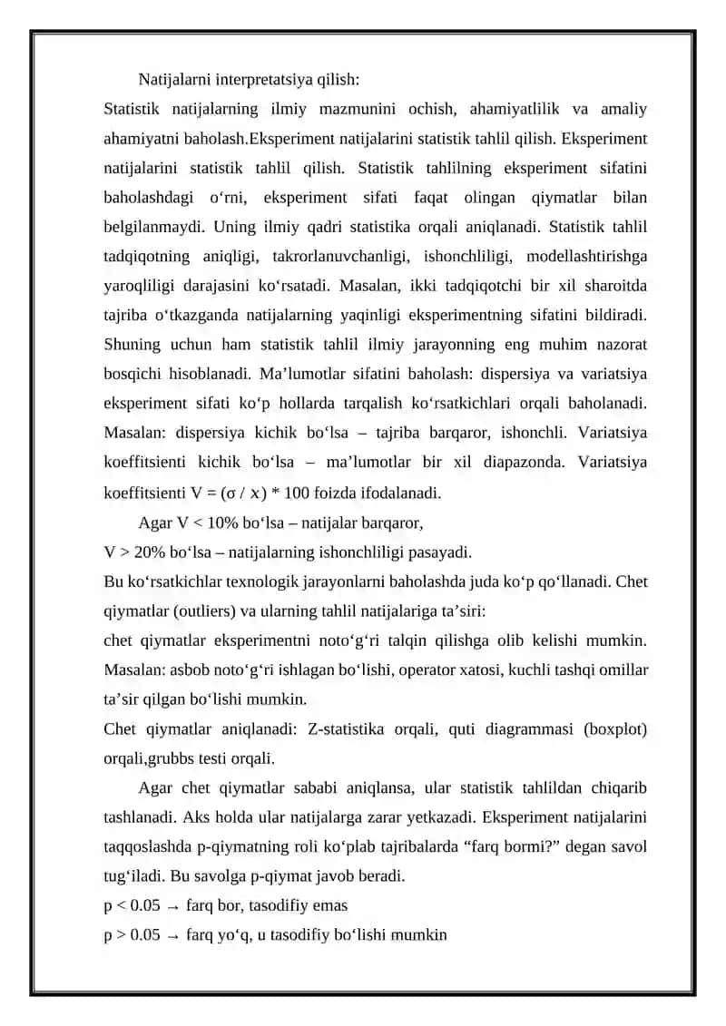 Eksperimentlar natijalarini statistik tahlil qilish 3