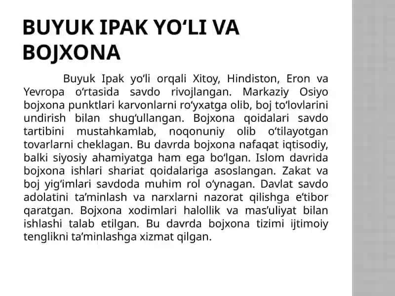 MARKAZIY OSIYO VA O’ZBEKISTONDA BOJXONA ISHINING RIVOJLANISH TARIXI 3