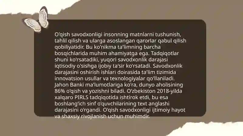 O'qish savodxonligining maqsadi. Ona tili va o'qish savodxonligida badiiy matnlar ustida ishlash 3