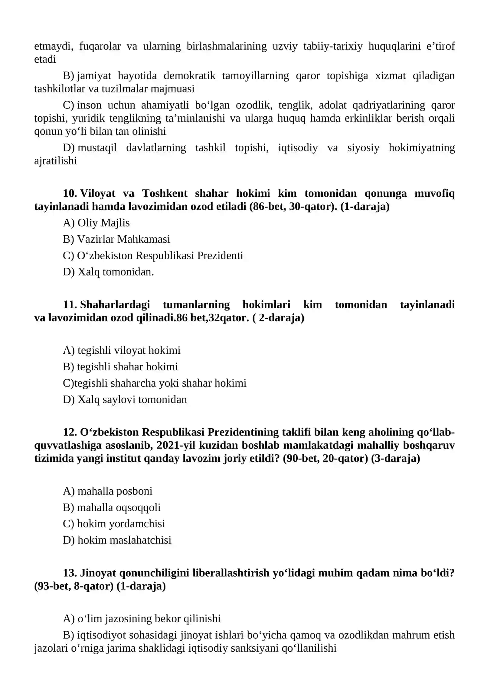 O’zbekistonning eng yangi tarixi fanidan test savollari 3