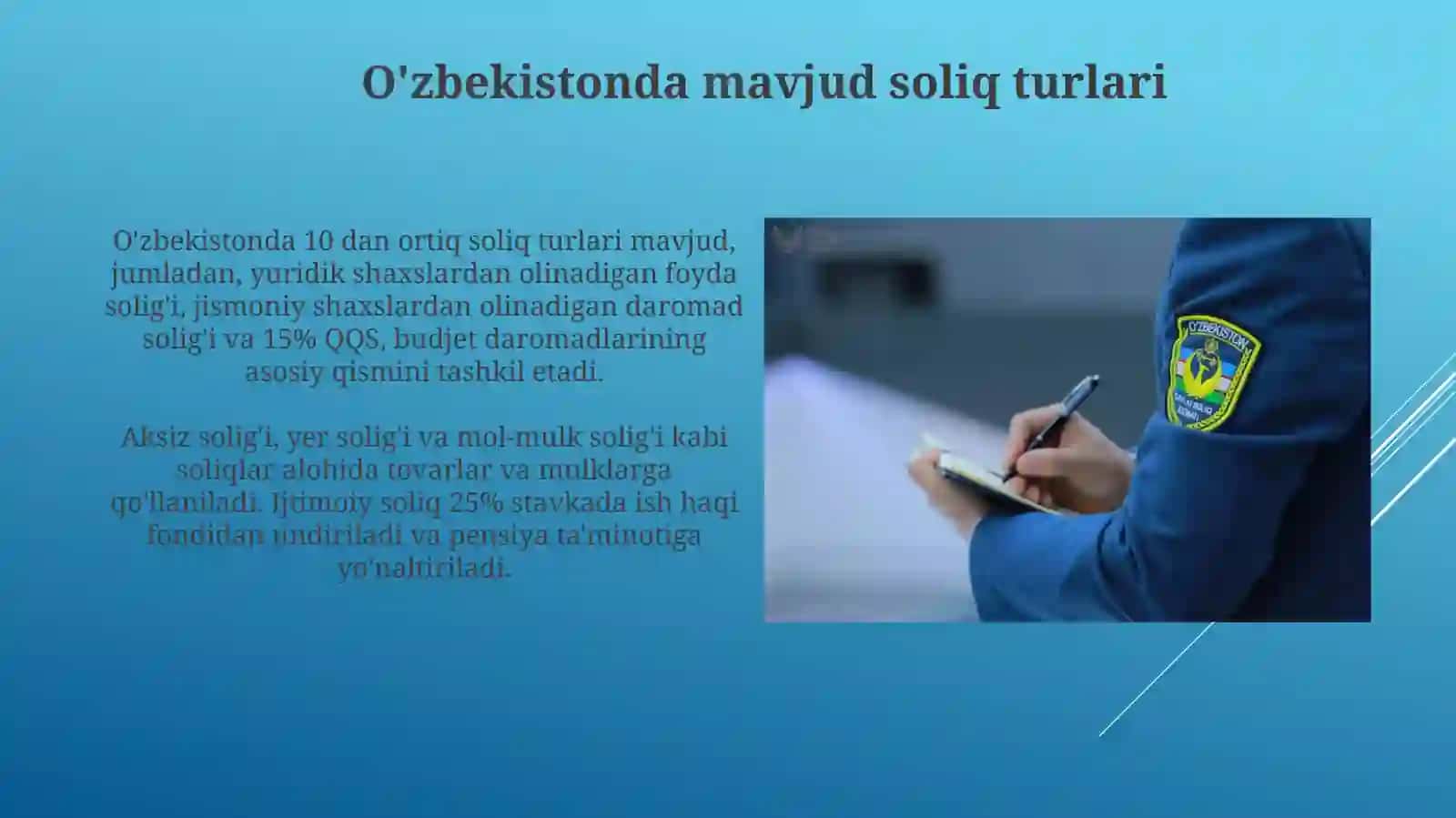 O'zbekistonda amaldagi soliq turlari bo'yicha 3
