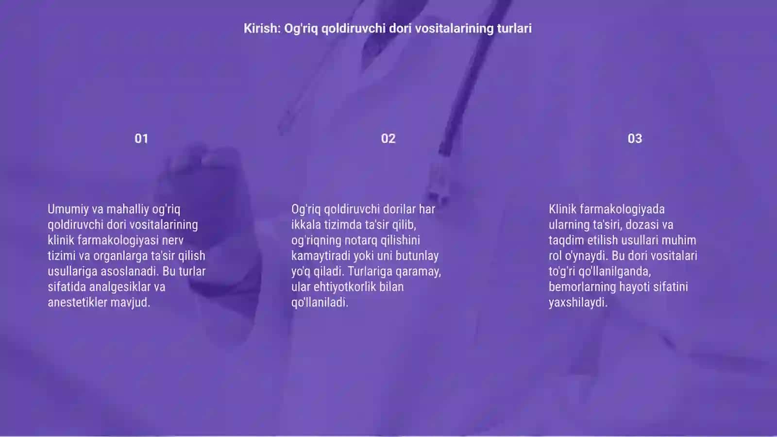 Umumiy va mahalliy og'riq qoldiruvchi dori vositalari klinik farmakologiyasi 3