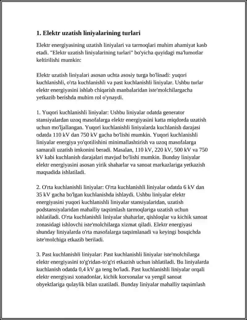 ELEKTR ENERGIYASINING UZATISH LINIYALARI VA TARMOQLAR 3