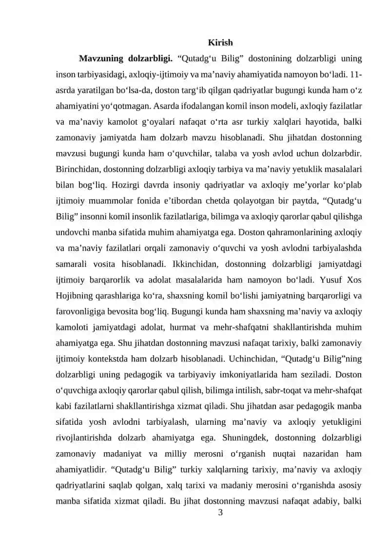"Qutadg'u bilig" dostonida komil inson va ezgulik g'oyalarining ifodalanishi. 3