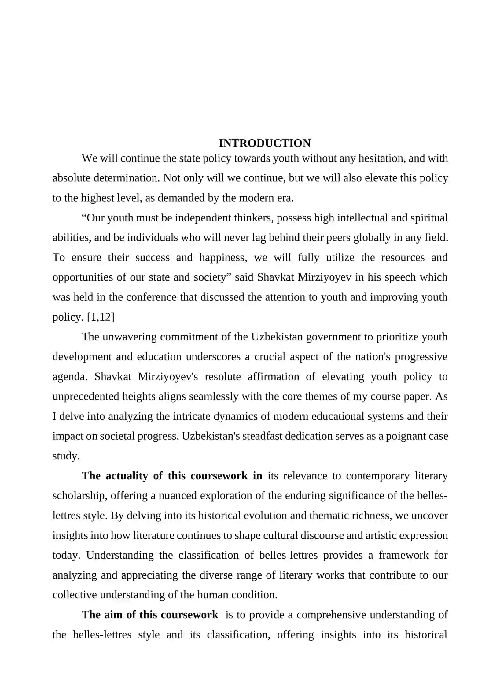 COURSE PAPER: THE BELLES-LETTERS STYLE AND ITS CLASSIFICATION 3