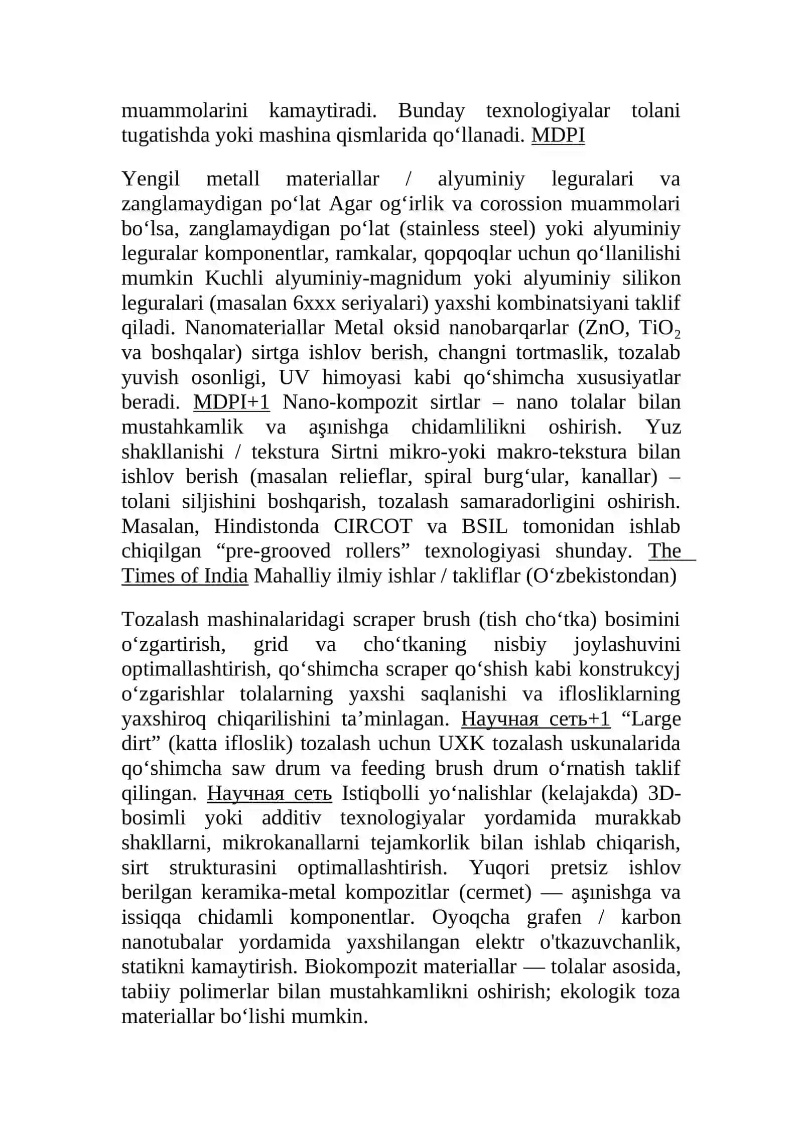 Paxta tozalash mashinalari uchun yangi konstruksion materiallar 3