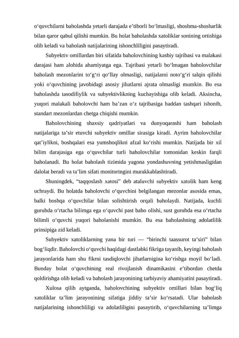 Baholash jarayonida uchraydigan ba’zi xatoliklarning kelib chiqish sabablari 3