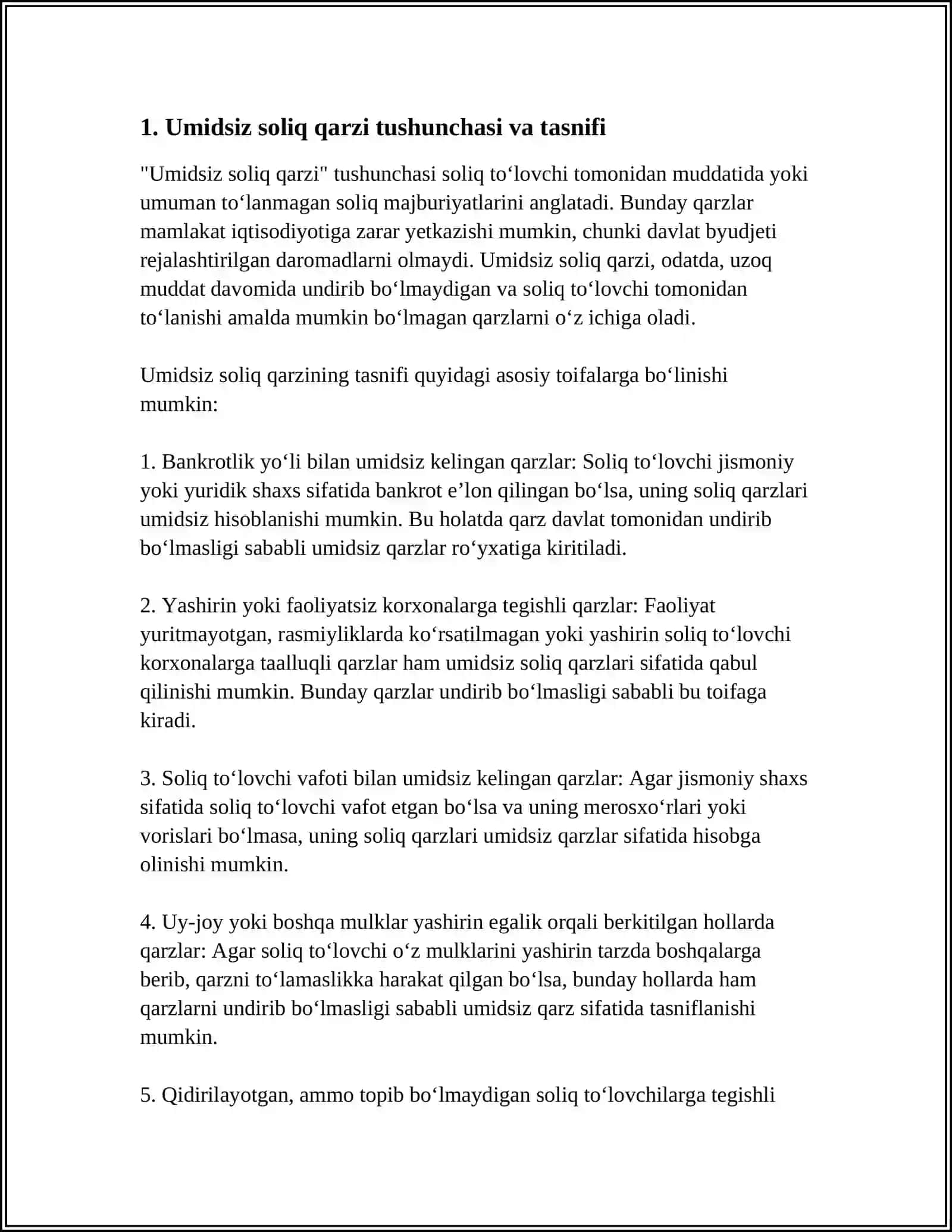 UMIDSIZ SOLIQ QARZI VA UNI HISOBDAN CHIQARISH TARTIBI 3