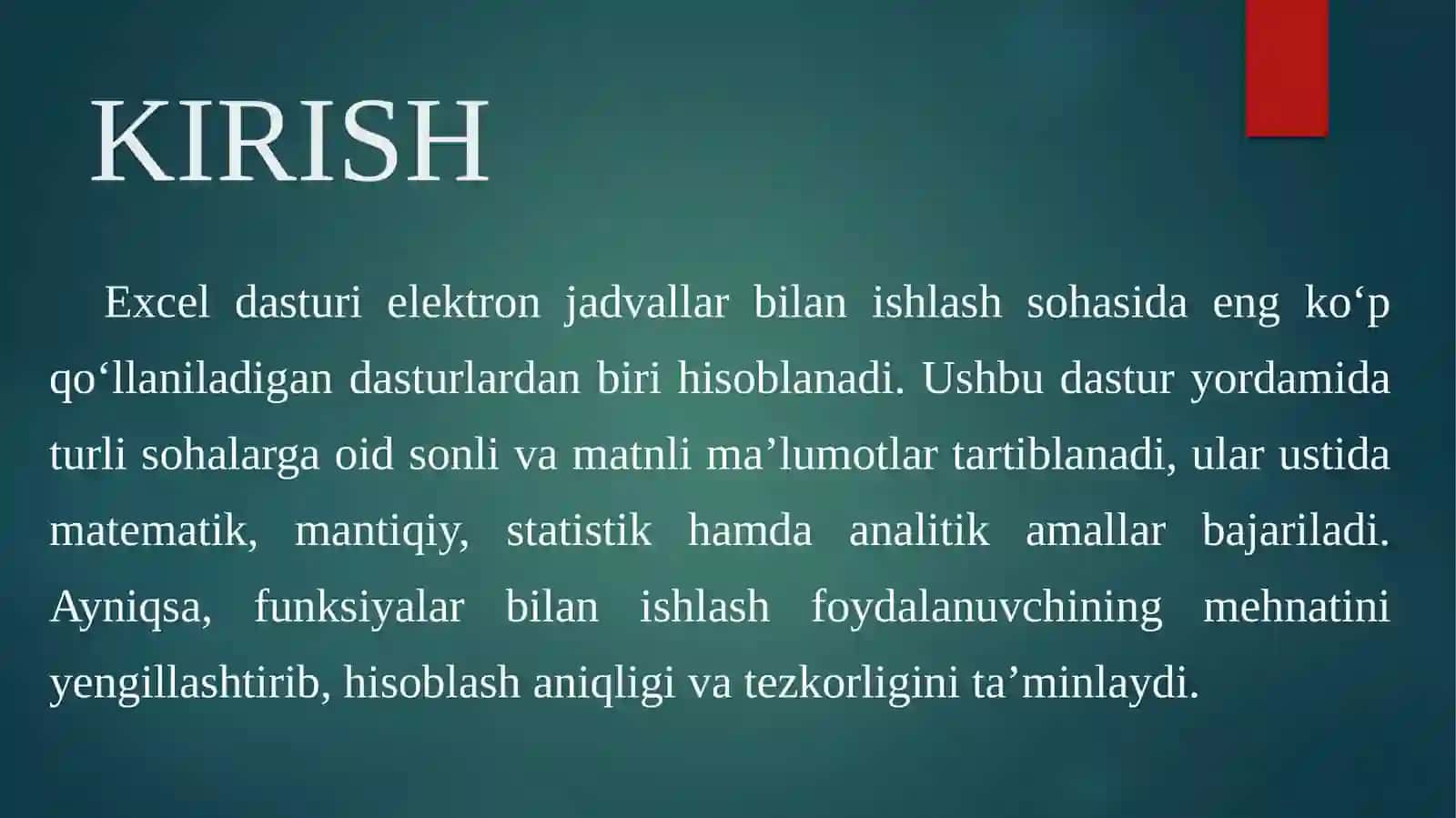 EXCEL DASTURIDA MASTER FUNKSIYALAR BILAN ISHLASH 3