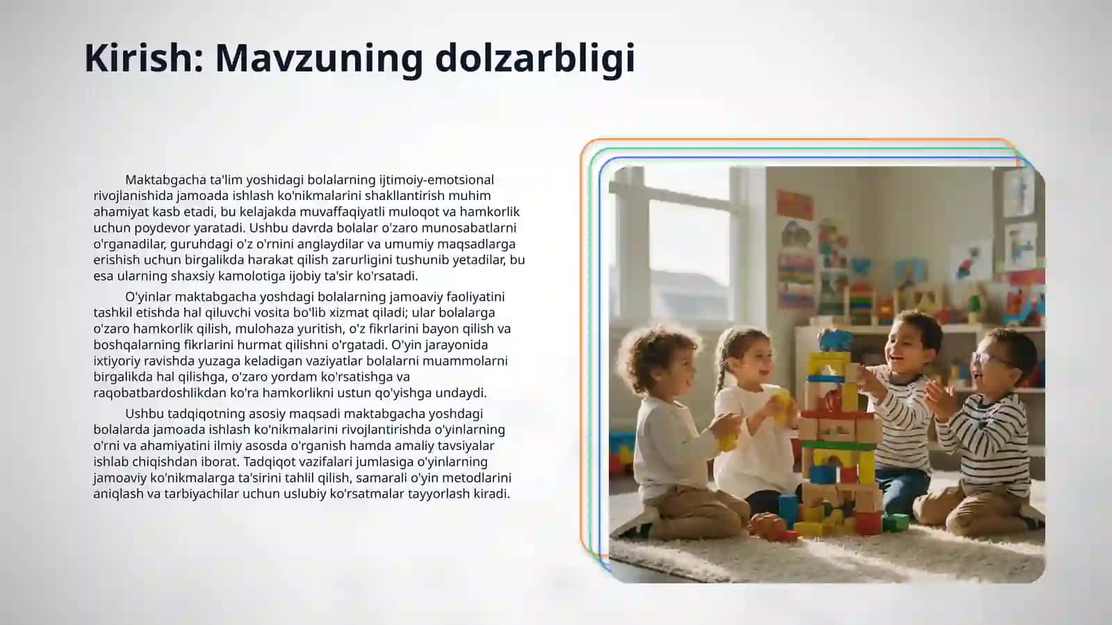 Maktabgacha yoshdagi bolalarda jamoada ishlash ko‘nikmalarini shakllantirishda o‘yinlarning roli 3