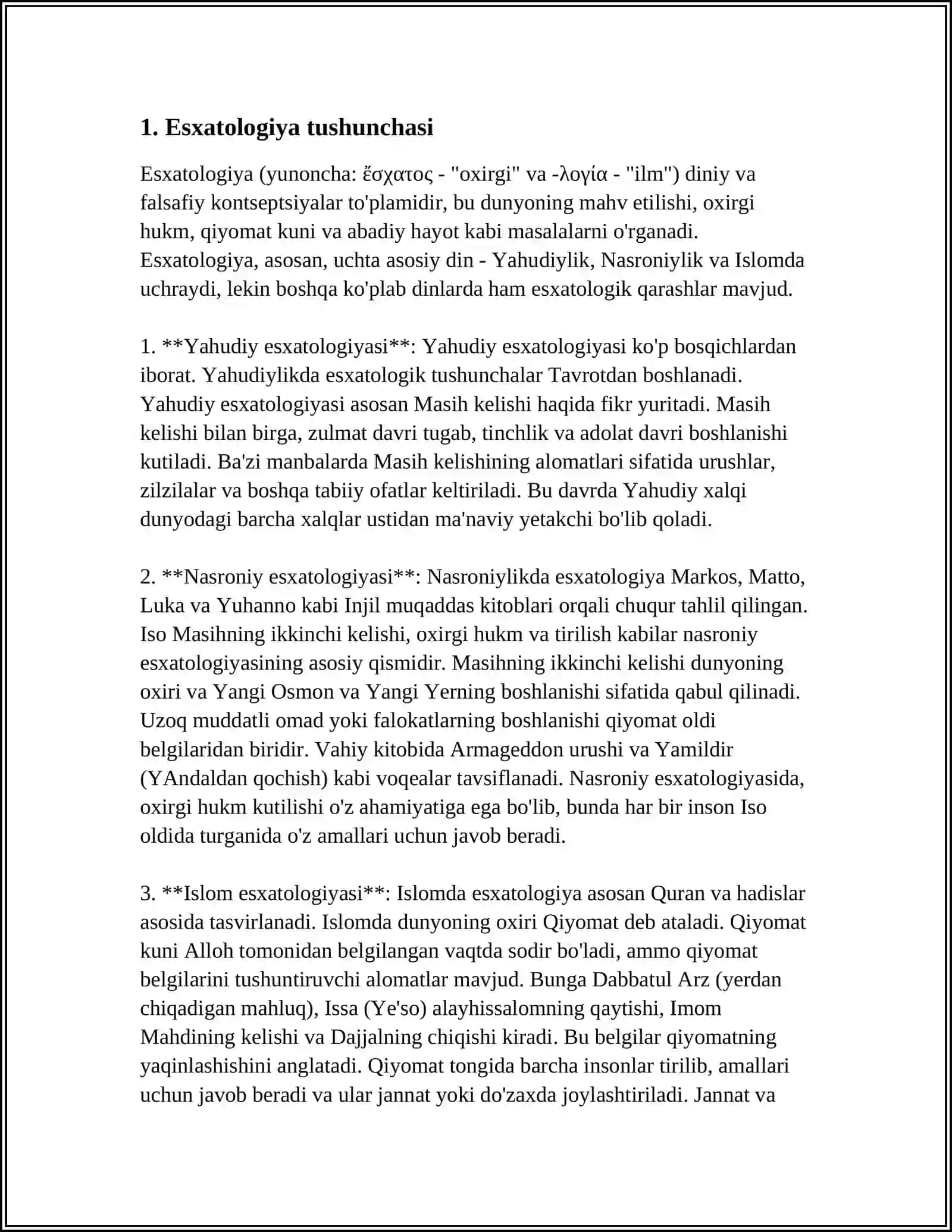 ESXATALOGIYA KELAJAK VA OXIRAT DUNYOSI 3