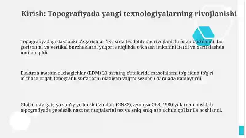 Yangi texnologiyalarga asoslangan asboblardan topografiyada foydalanish 3
