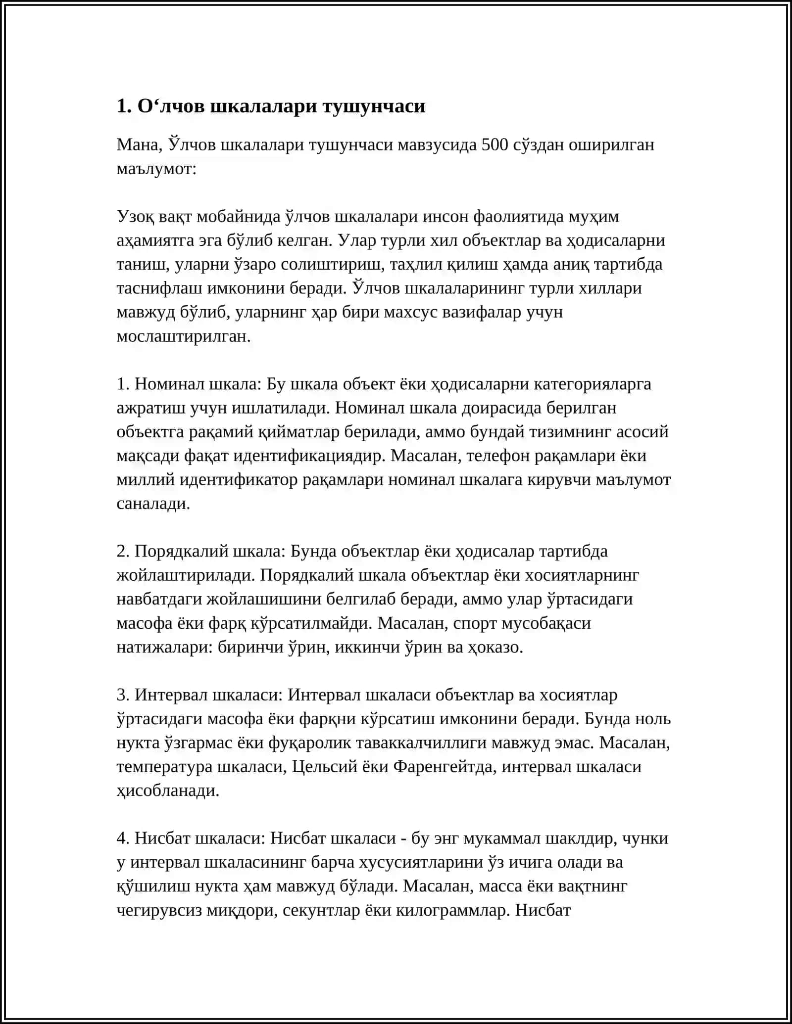 OʻLCHOV SHKALARI UCHUN TAVSIFLOVCHI STATISTIKA 3