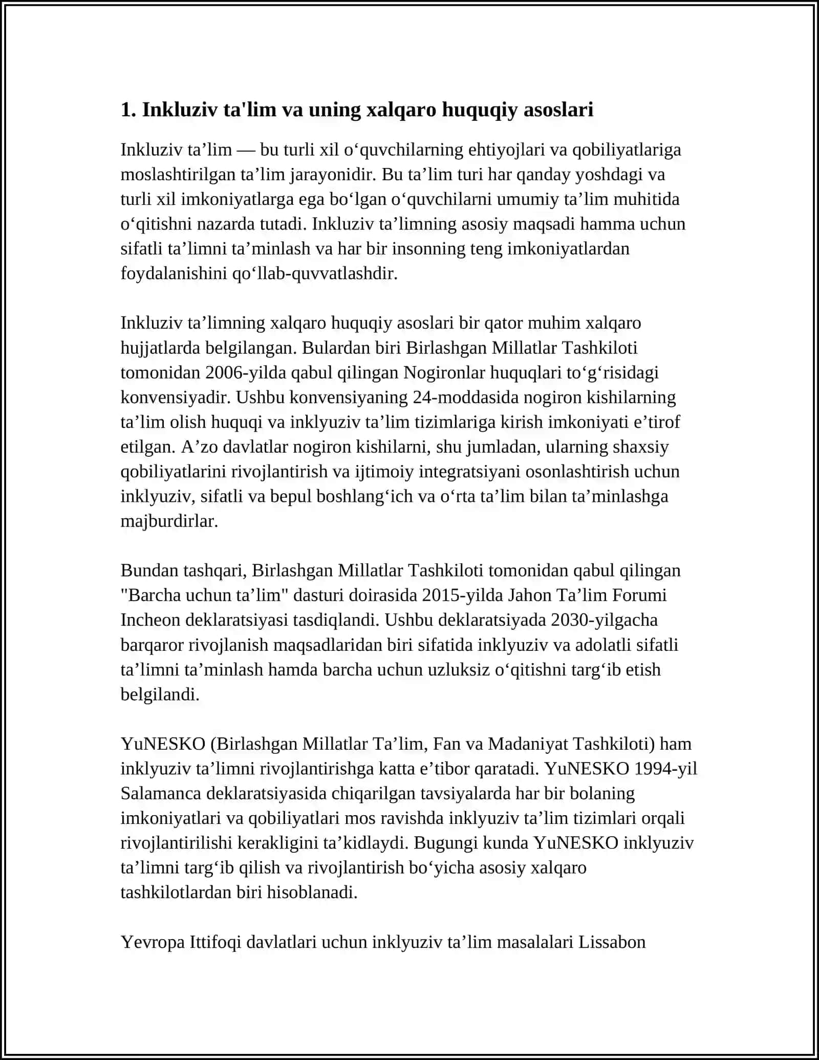 INKULIZIV TA'LIMNING XALQARO VA MILLIY HUQUQIY- ME'YORIY NEGIZLARI 3