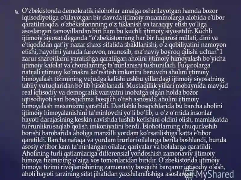 O'zbekistonda ijtimoiy sohada amalga oshirilayotgan o'zgarishlar mazmun mohiyati 3