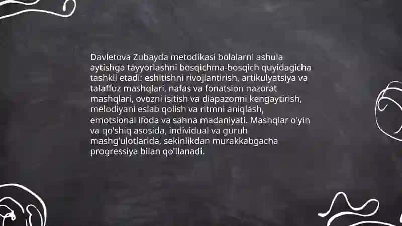 Bolalarni ashula aytish, musiqa tinglash va musiqiy ritmik harakatlarga o'rgatish 3