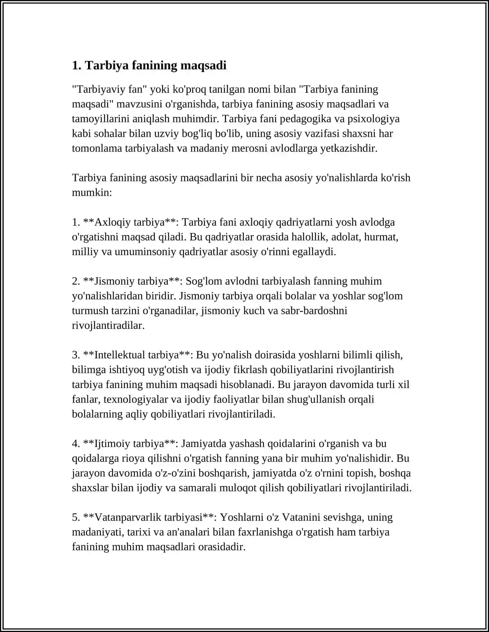"TARBIYA FANINI O‘QITISH METODIKASI” FANINING PREMETI, MAQSAD VA VAZIFALARI" 3