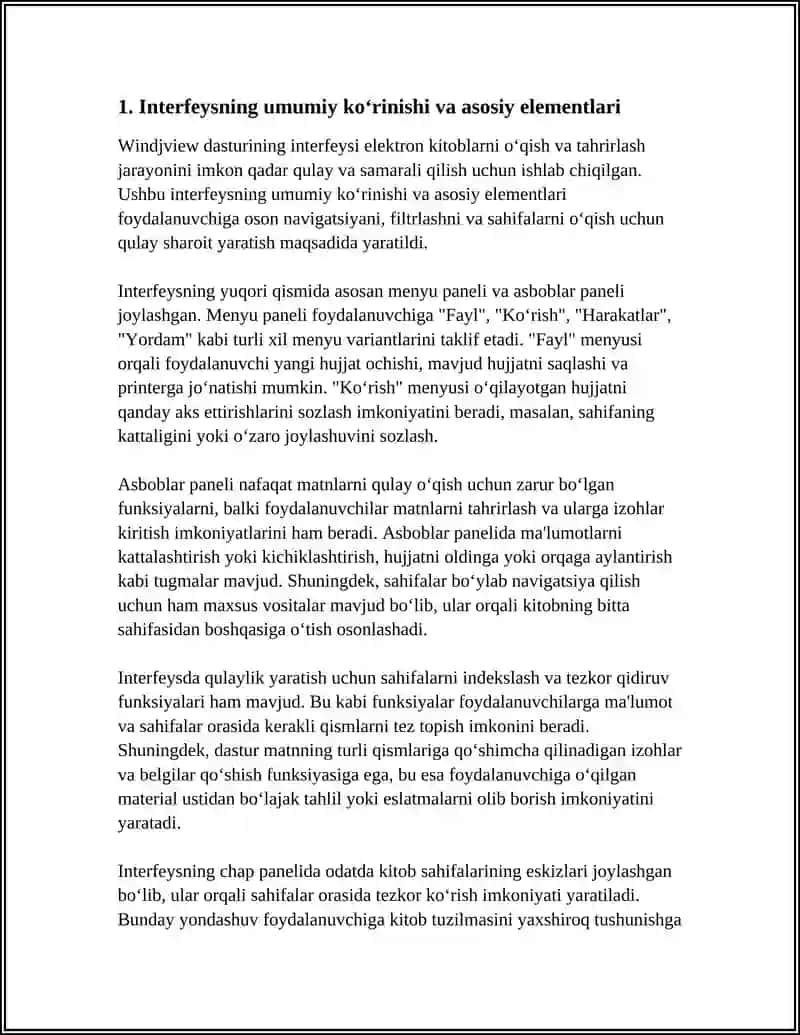 ELEKTRON KITOBLAR OQISH VA TAHRIRLASH WINDJVIEM DASTURI INTERFEYSI 3