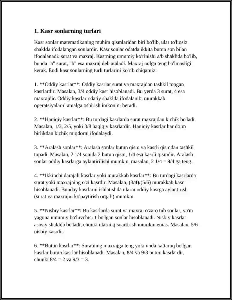 ÒNLI KASRLAR VA ULAR USTIDAGI ARIFMETIK AMALLAR 3
