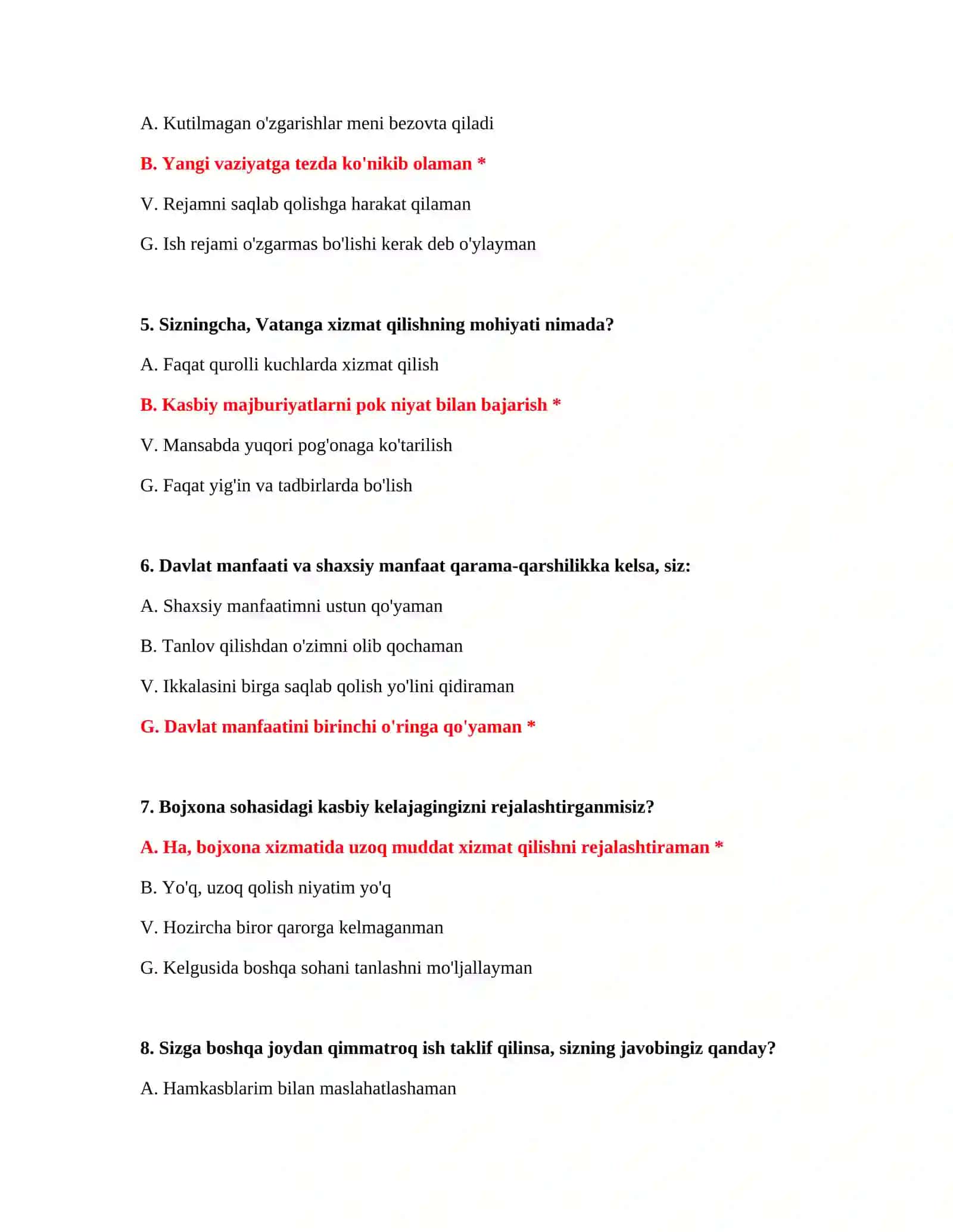 Bojxona deklaratsiyasi testlari 3