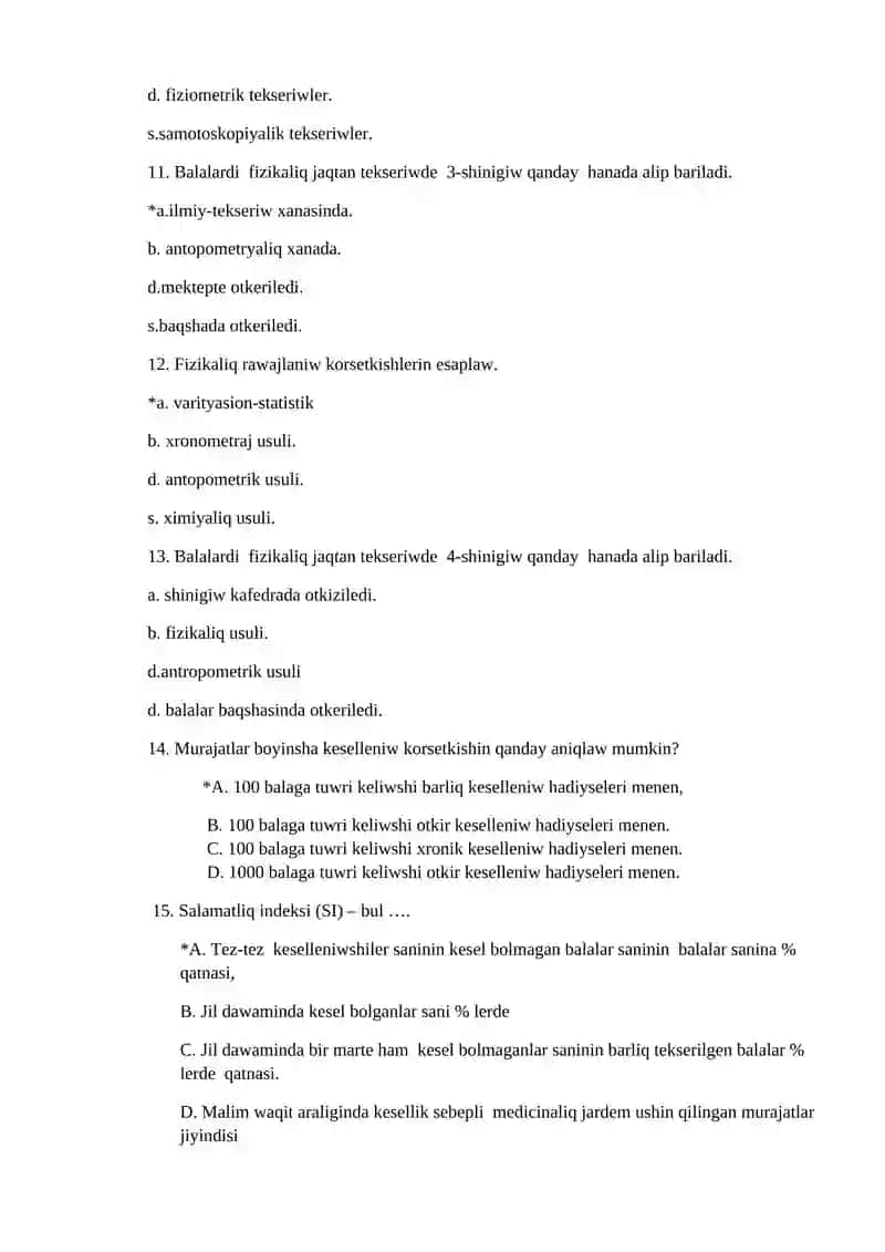 Balalar ham o'spirimler salamatliq jagdayin harakterlewshi korsetkishlerdi uyreniw usullari 3