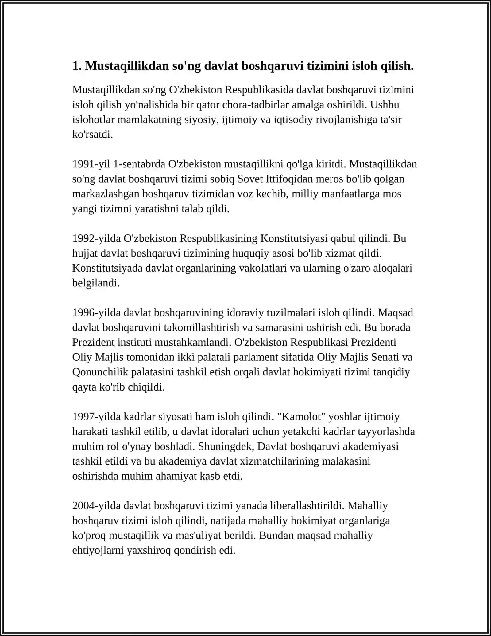 MUSTAQILLIK YILLARIDA DAVLAT BOSHQARUVI TIZIMIDA AMALGA OSHIRILGAN ISLOHOTLAR 3