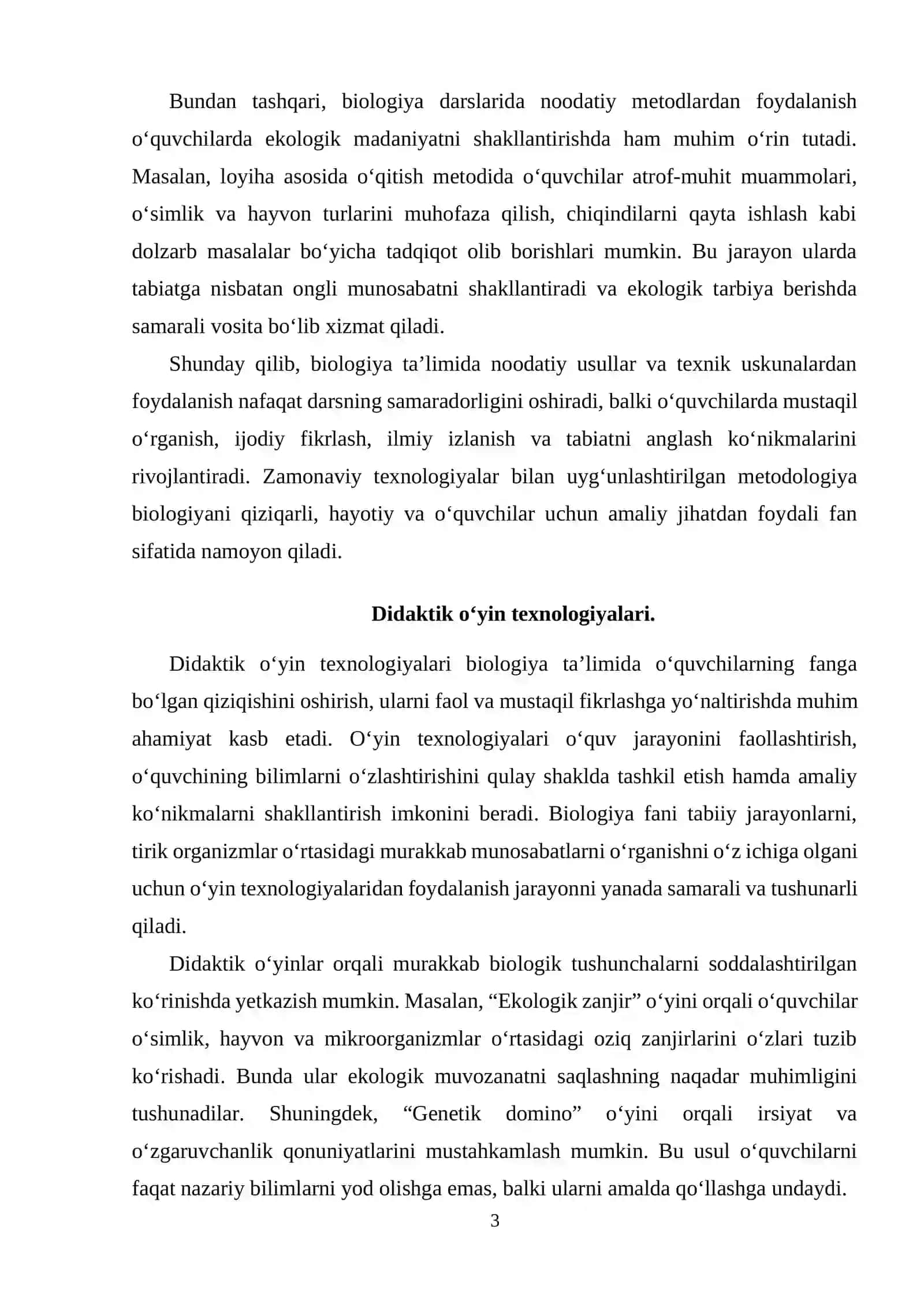 Biologiya darslarida noodatiy usullarini qoʻllash metodologiyasi,texnik uskunalardan foydalanish 3