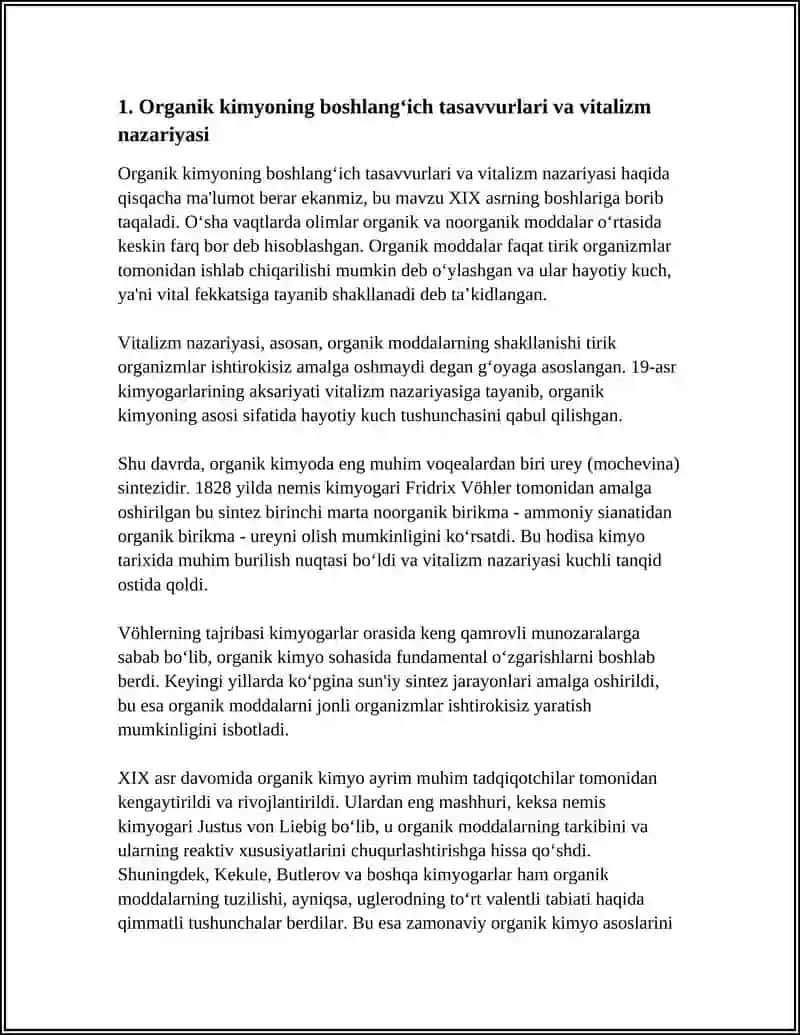 ORGANIK KIMYONING RIVOJLANISH TARIXI. ORGANIK MODDALAR SINTEZNING SHAKLLANISHI 3