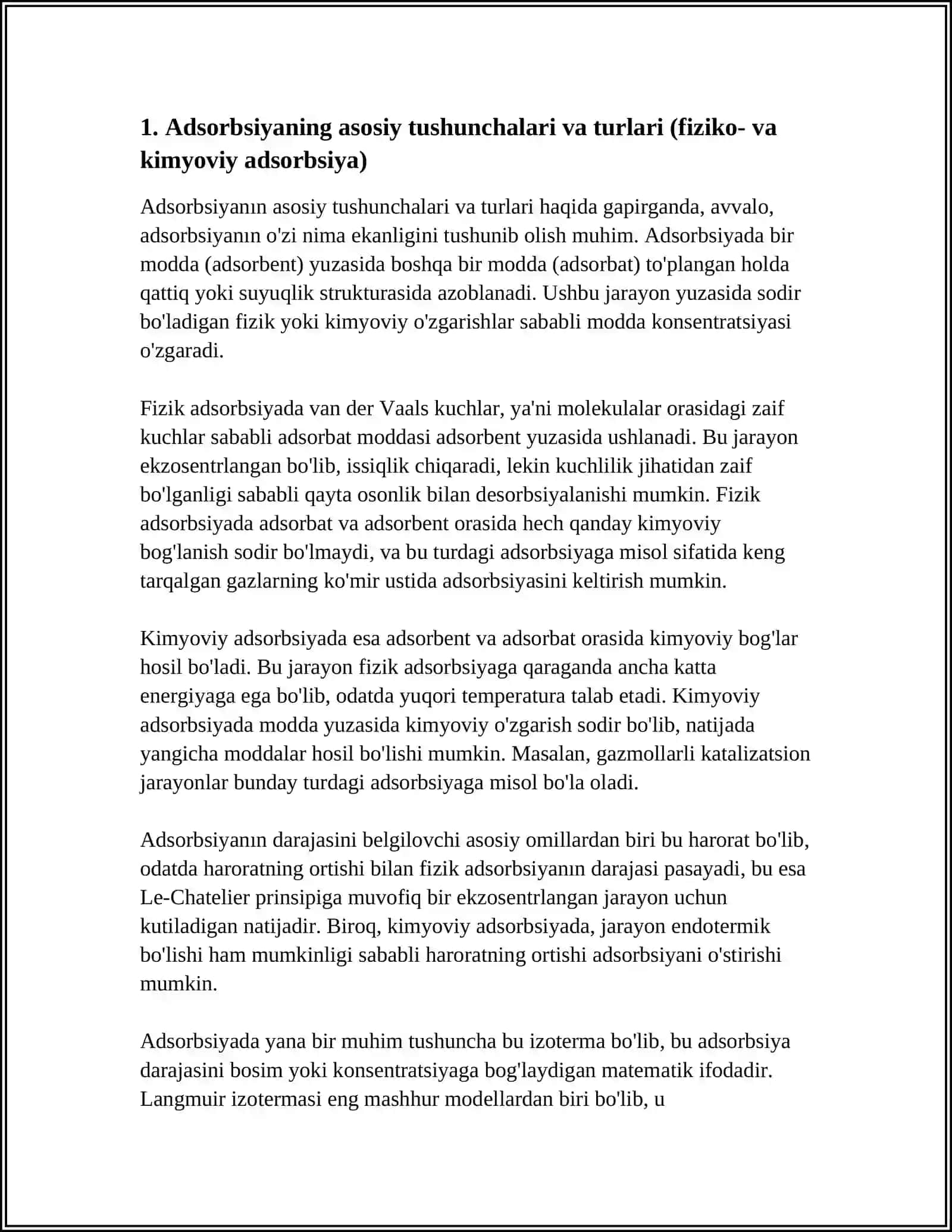 SIRT HODISALAR. ADSORBSIYA 3