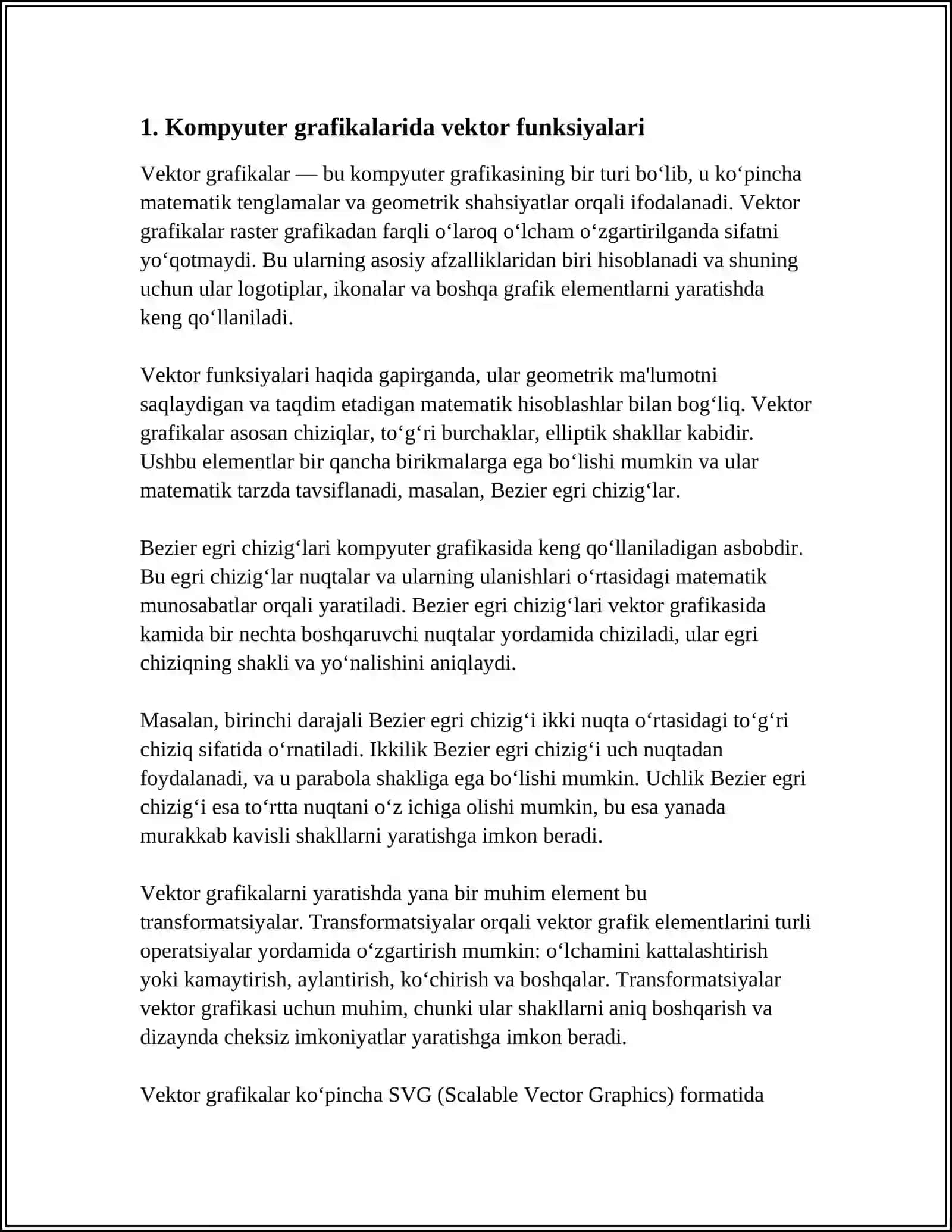 VEKTOR FUNKSIYALARINING KOMPYUTER GRAFIKASIDAGI TATBIQLARI 3