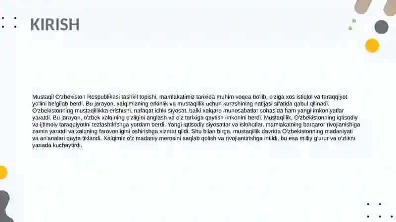 Mustaqil O'zbekiston Respublikasi tashkil topishining tarixiy ahamiyati 3