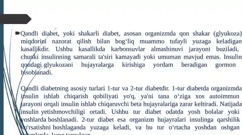 Qandli diabet va uning asoratlarini kelib chiqishida karbon suvlar almashinishining buzilishi 3