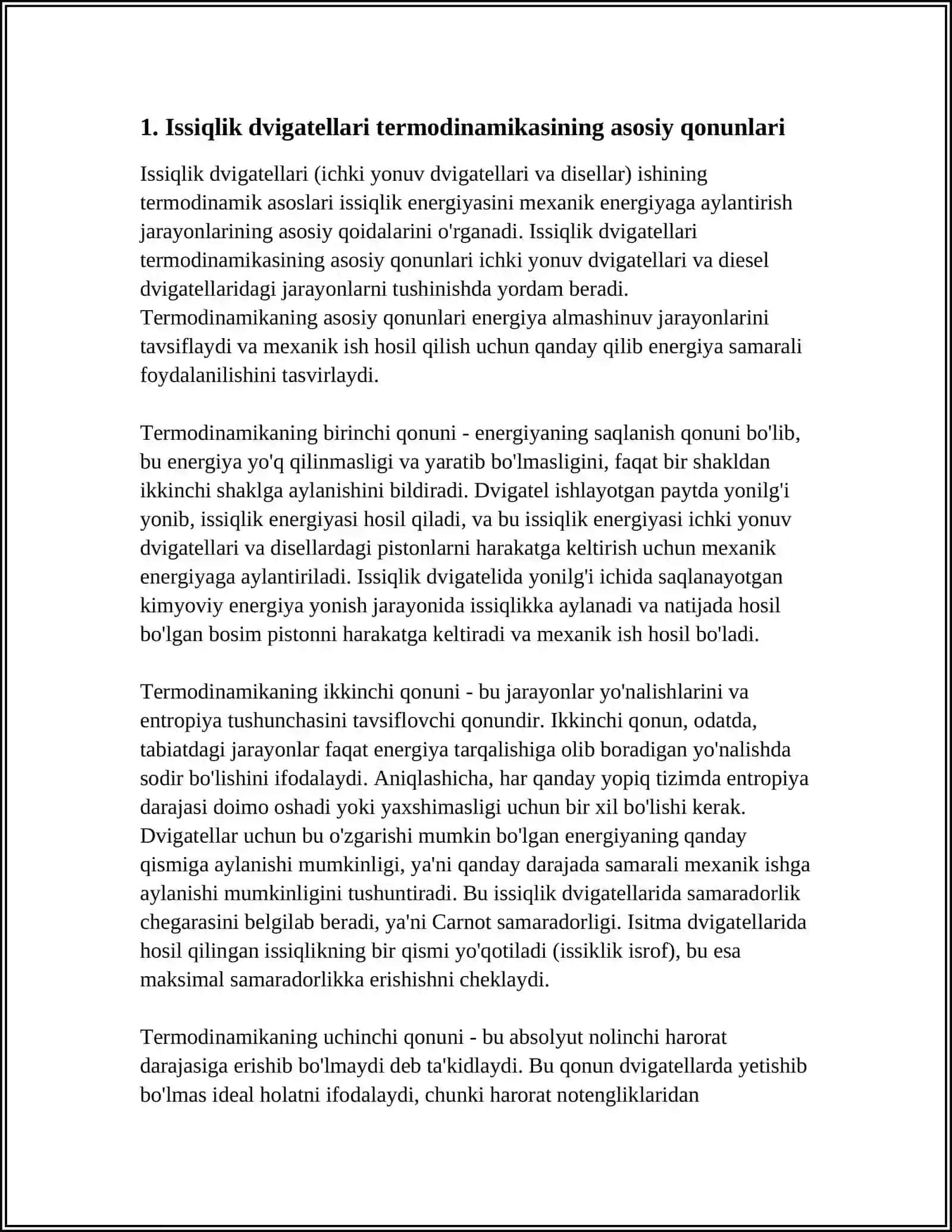 ISSIQLIK DVIGATELLARI (ICH VA DISELLAR) ISHINING TERMODINAMIK ASOSLARI 3
