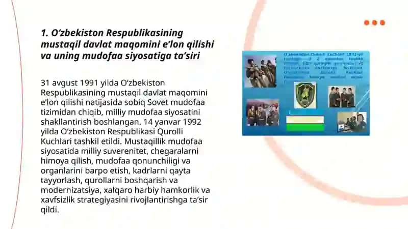 Harbiy sanʼat tarixi va milliy meros fanidan tayyorlagan taqdimoti 3