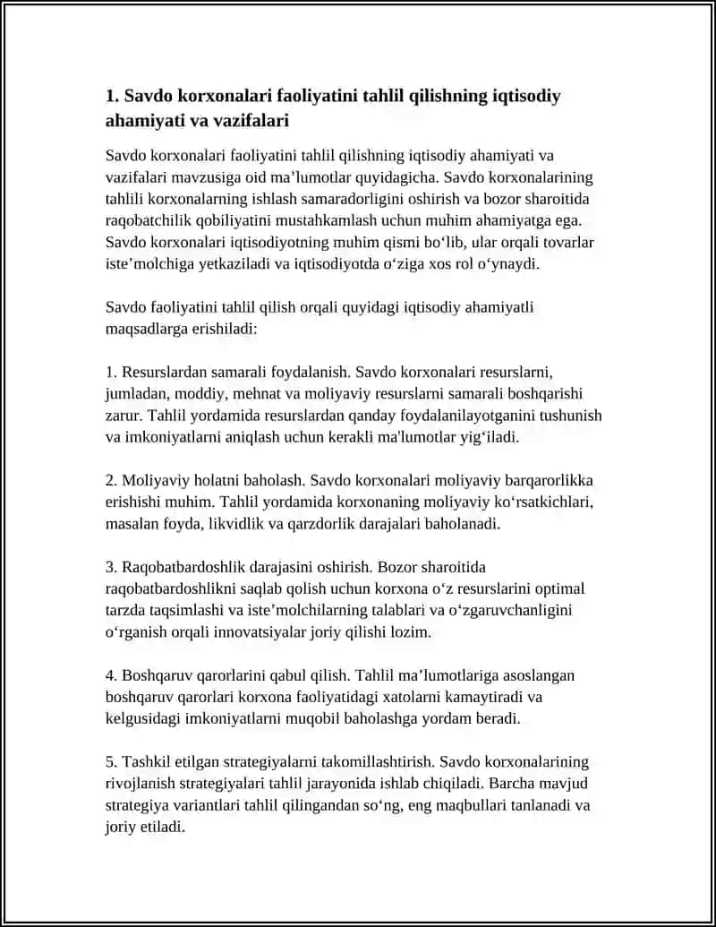 SAVDO KORXONALARI FAOLIYATI TAHLILIDA TAHLILINING AHAMIYAT VA VAZIFALARI 3