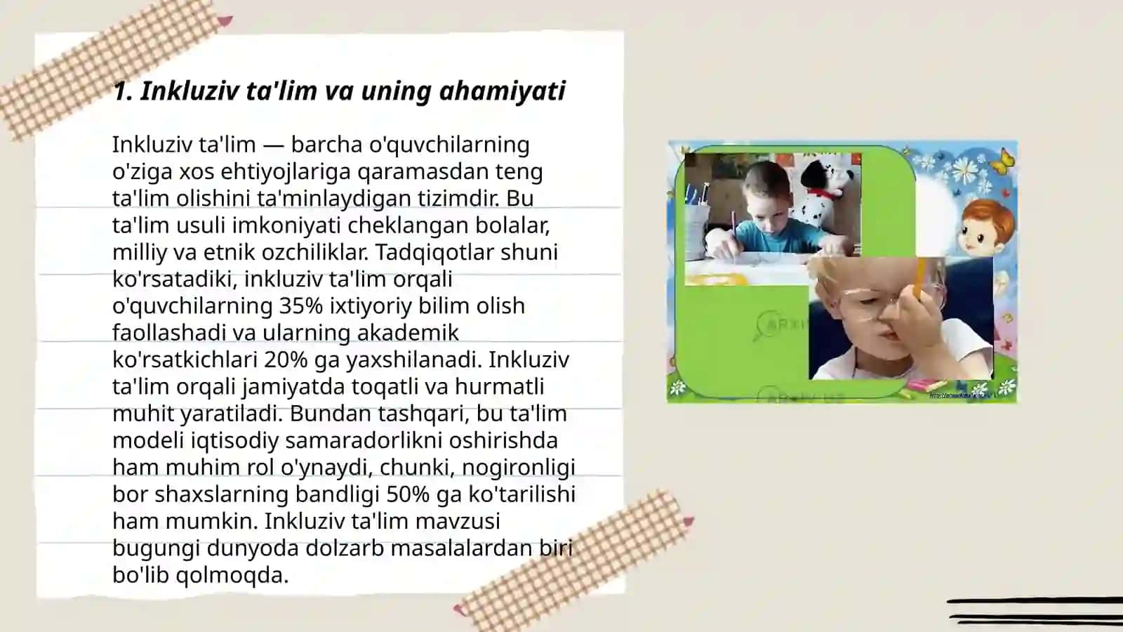 Ta'limiy tashkilotlarda alohida yordamga muhtoj bolalarni ta'lim olishini qo'llab quvvatlash texnologiyalari 3
