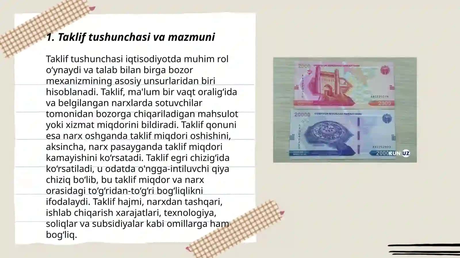 Taklifning mazmuni va uning miqdoriga ta' sir giluvchi omillar. Taklif qonuni 3
