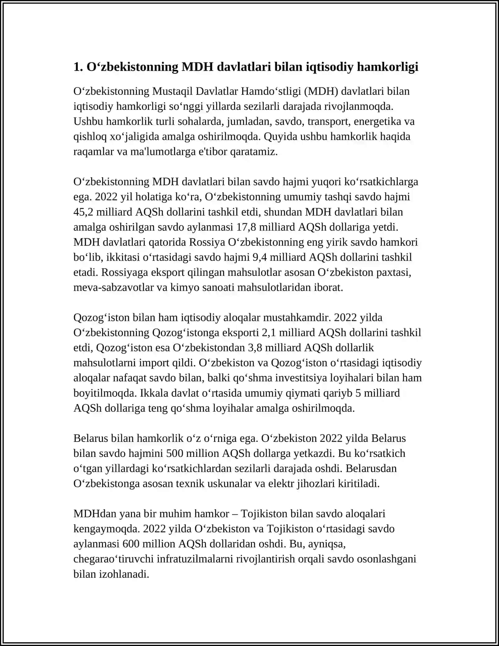O'ZBEKISTONNING MDH VA MARKAZIY OSIYO DAVLATLARI BILAN ALOQASI 3