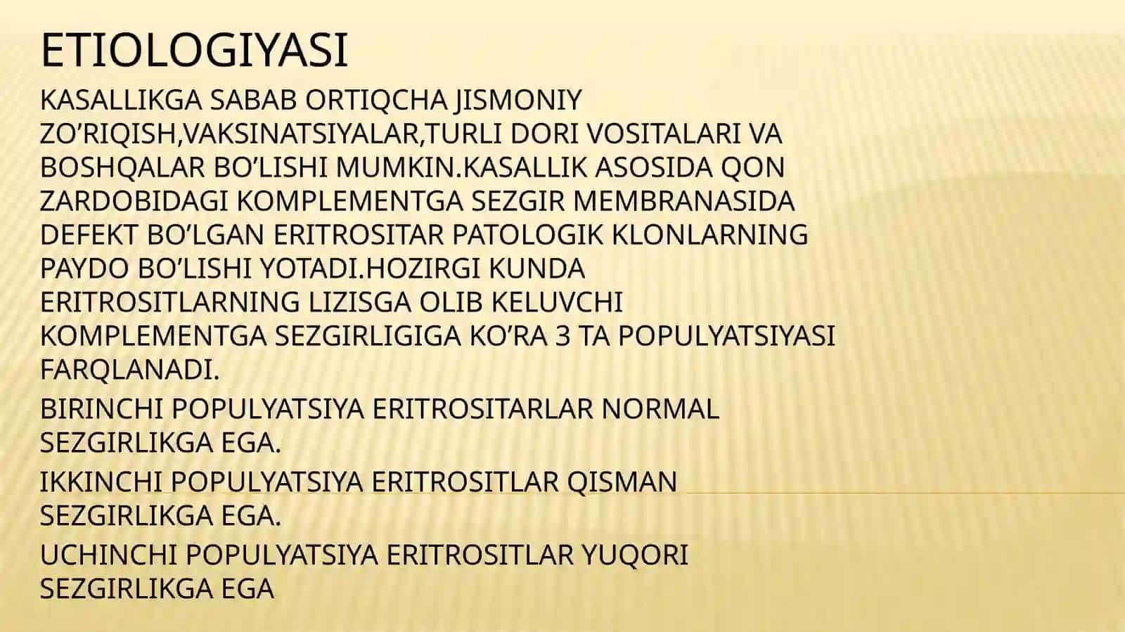 TUNGIPAROKSIZMAL GEMOGLOBINURIYA ETIOLOGIYA,PATOGENEZ,KLINIKA,DIOGNOSTIKA,DAVOLASH PRINSIPLARI 3