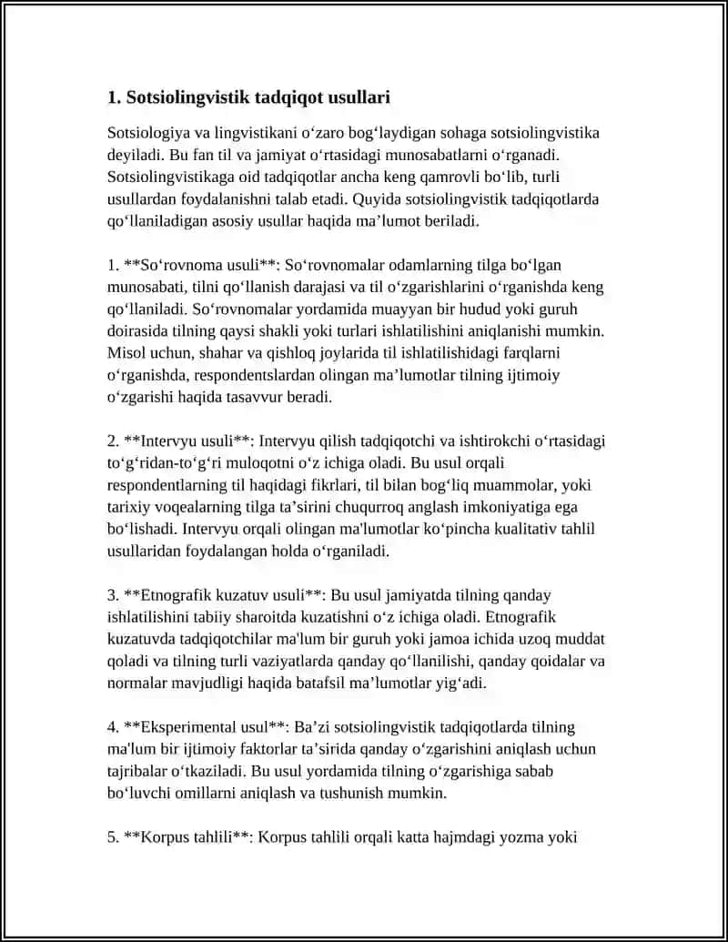 SOTSIOLINGVISTIK METODLAR. SOTSIOLINGVISTIK TADQIQOT DASTURLARI 3